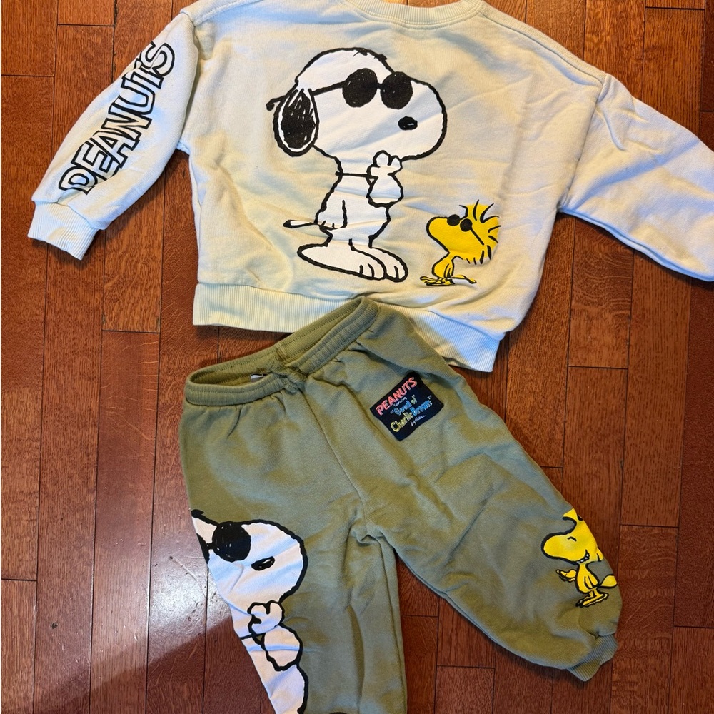 Zara Peanuts Snoopy and Woodstock jogger sweatsuit Outfit